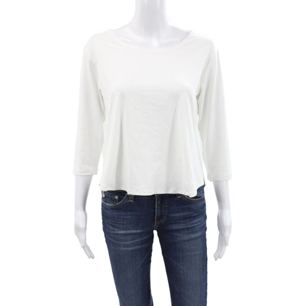Sympli Womens Basic White 3/4 Sleeve Round Neck T-Shirt Size 8